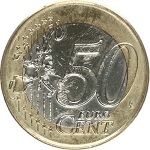 pièce de 50 centimes frappée sur un flanc de 1 euro