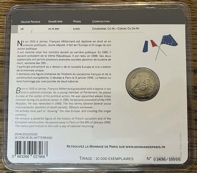 2016 - 100 ans de la naissance de François Mitterrand bu arrière