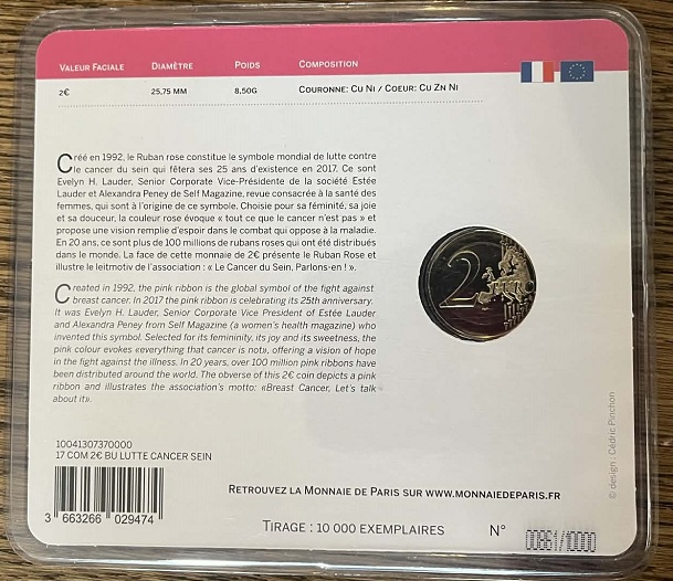 2017 - 25 ans du ruban rose, symbole de la lutte contre le cancer du sein bu arrière