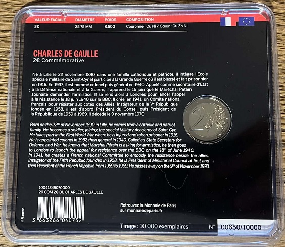 2020 - 130 ans de la naissance de Charles de Gaulle bu arrière