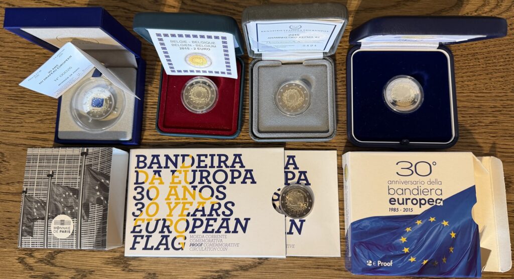 5 pièces de 2 euros 1985-2015 Drapeau Européen BE