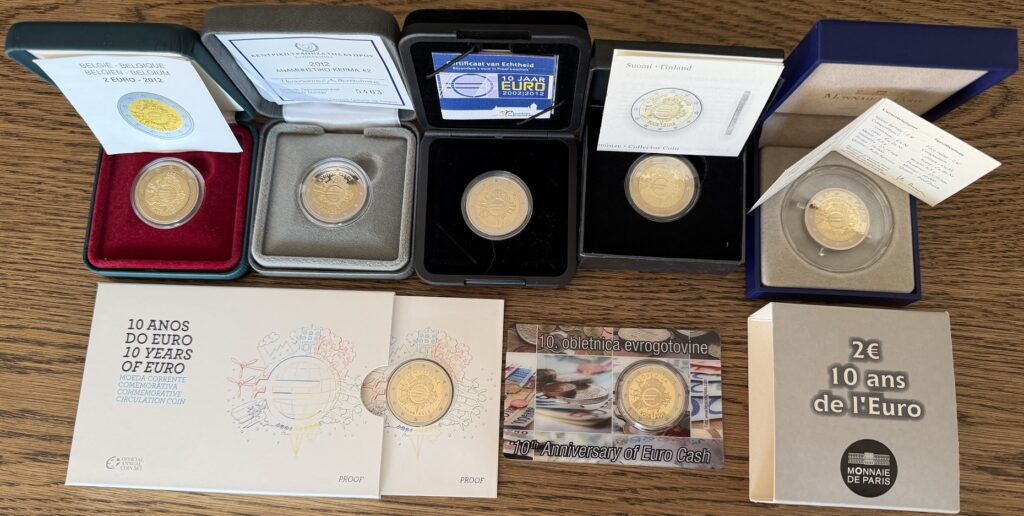 7 pièces de 2 euros 2002-2012 10 ans de l'Euro BE