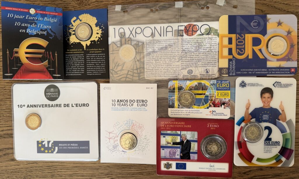 8 pièces de 2 euros 2002-2012 10 ans de l'Euro BU