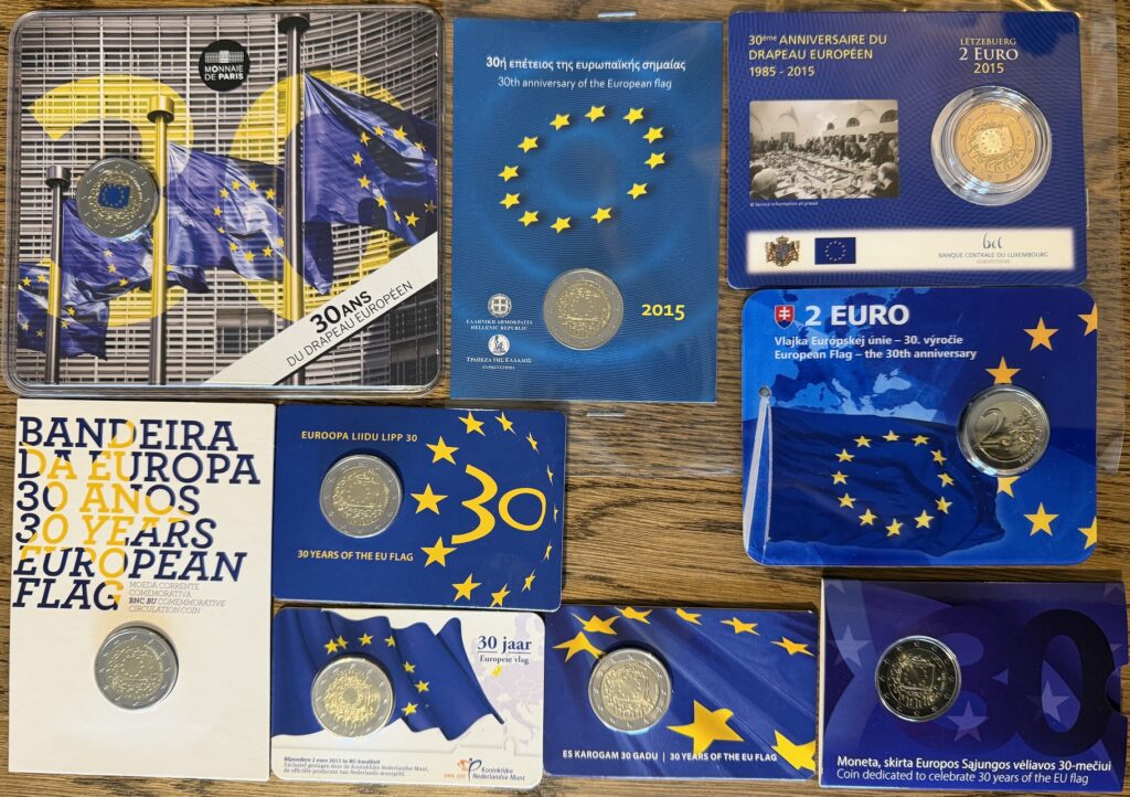 9 pièces de 2 euros 1985-2015 Drapeau Européen BU