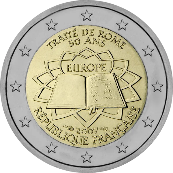 Pièce de 2 euros Traité de Rome 50 ans Europe 2007 République Française avec livre ouvert