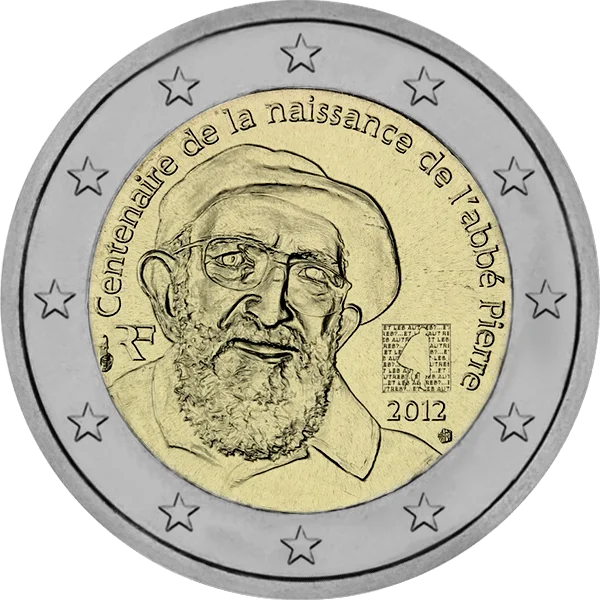 Pièce de 2 euros Centaire de la naissance de l'abbé Pierre 2012 avec son portrait