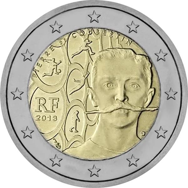 Pièce de 2 euros avec le portrait de Pierre de Coubertin 2013 RF