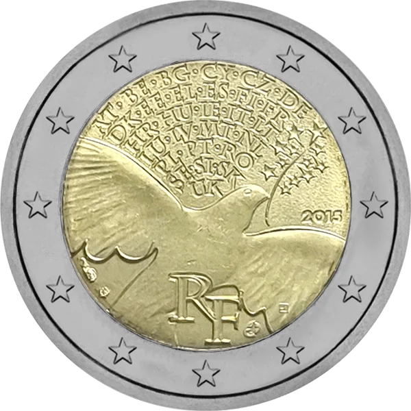Pièce de 2 euros 70 ans de paix en Europe avec une colombe RF 2015