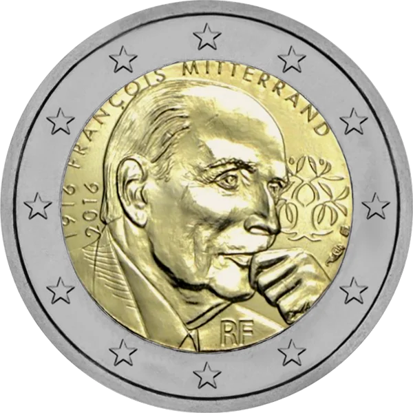 Pièce de 2 euros François Mitterrand 1916 - 2016 RF avec son portrait