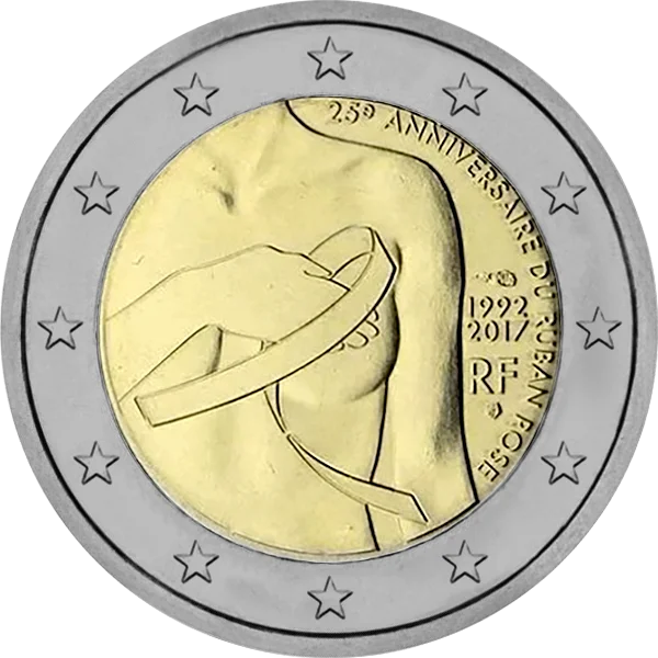 Pièce de 2 euros 25° anniversaire du Ruban Rose 1992-2017 contre le cancer du sein