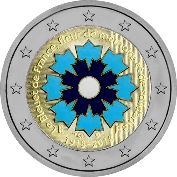Pièce de 2 euros Le bleuet de france fleur de memoire et de solidarité 1918-2018 version couleur