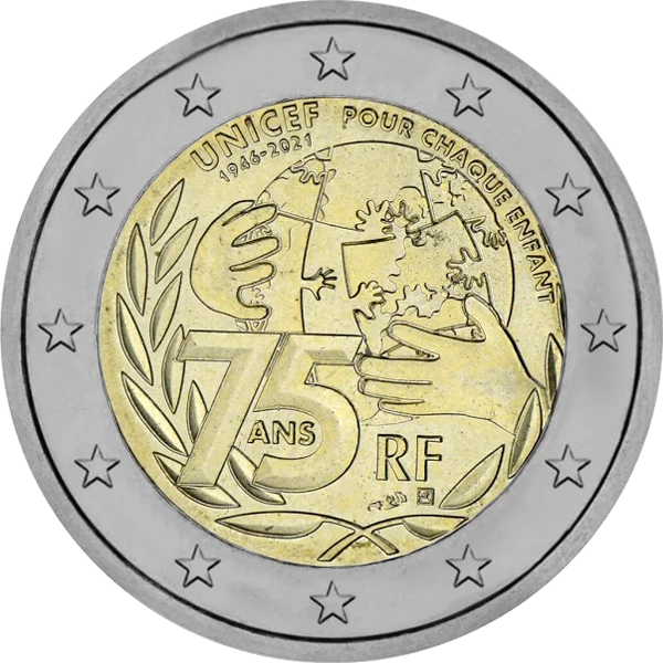 Pièce de 2 euros UNICEF pour chaque enfant 1946-2021 75 ans RF