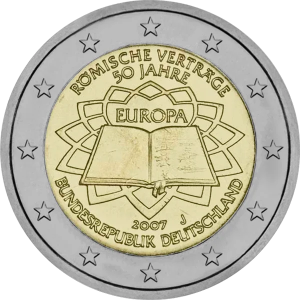 Pièce de 2 euros Romische Vertarge 50 Jahre Europa 2007 Bundesrepublik Deutschland avec livre ouvert