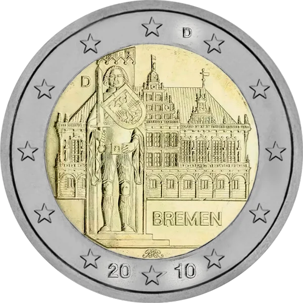 Pièce de 2 euros Bremen 2010 avec statue de Roland
