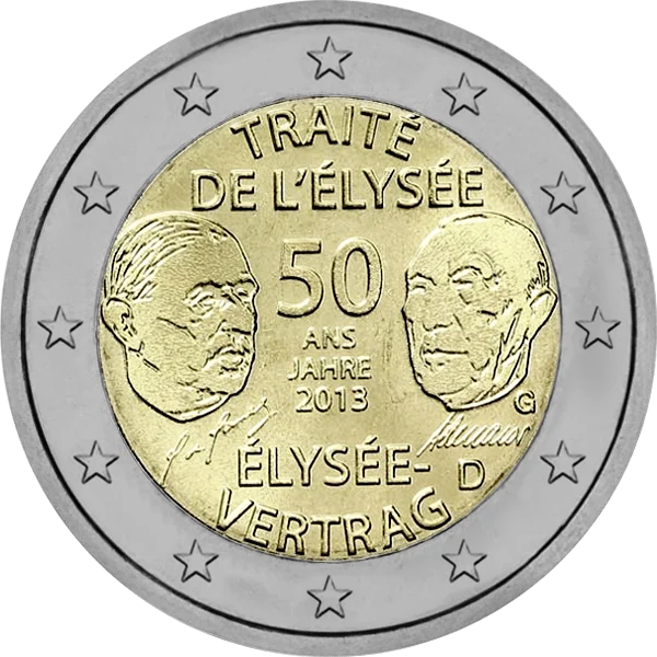 Pièce de 2 euros Élysée Vertrag 50 Jahre ans 2013 Traité de l'Élysée avec Konrad Adenauer et Charles de Gaulle