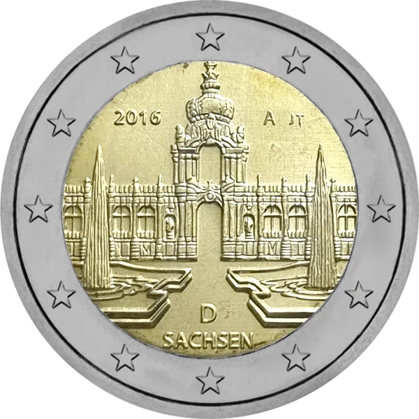 Pièce de 2 euros Sachsen 2016 avec le Zwinger de Dresde