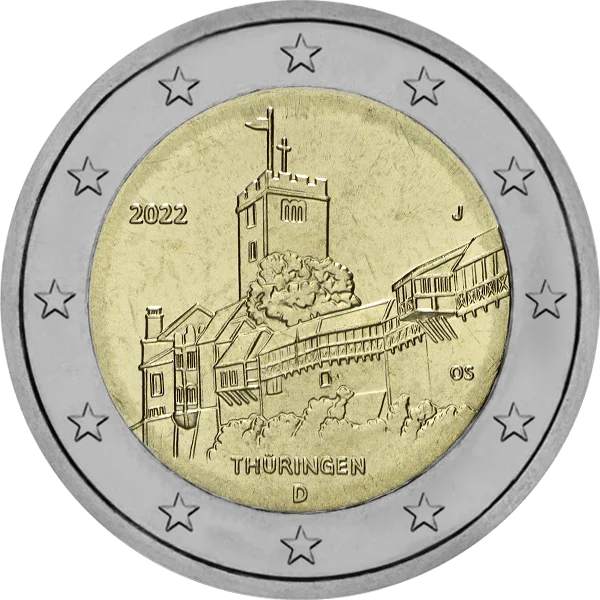 Pièce de 2 euros Thüringen 2022 avec un château