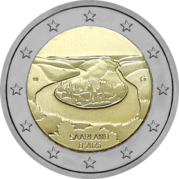 Pièce de 2 euros Saarland 2025 avec les boucles de la Sarre