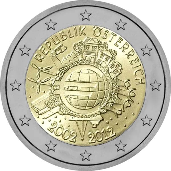 Pièce de 2 euros Republik Österreich 2002-2012 avec logo Euro au centre du globe terrestre
