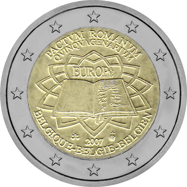 Pièce de 2 euros Pactvm Romanvm Qvinqvagenarivm Europae 2007 Belgique-Belgie-Belgien avec livre ouvert