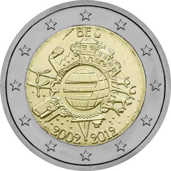 Pièce de 2 euros BE 2002-2012 avec logo Euro au centre du globe terrestre
