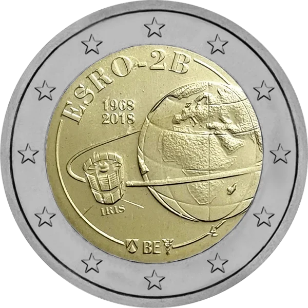 Pièce de 2 euros Esro-2b 1968 2018 avec un satellite autour de la terre