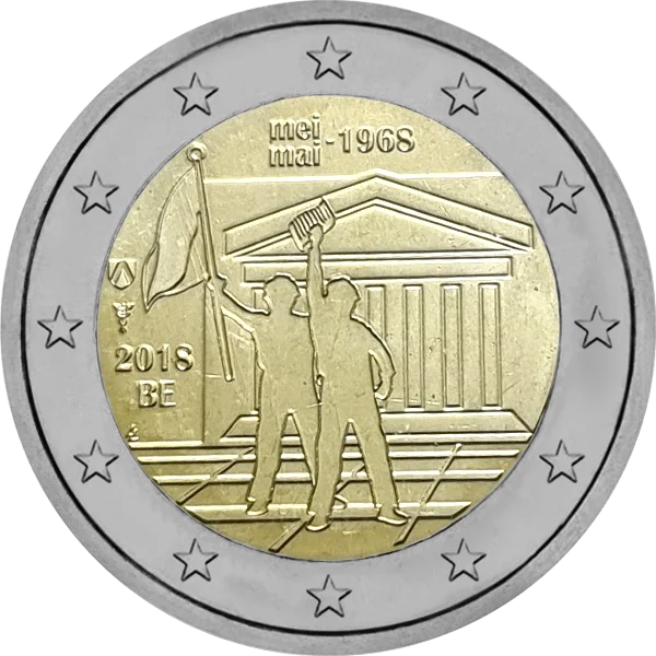 Pièce de 2 euros Mei Mai 1968 2018 BE avec 2 manifestants
