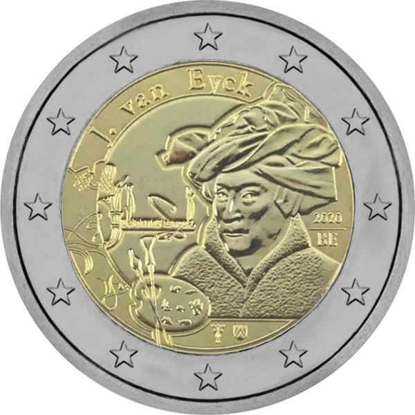 Pièce de 2 euros J. van Eyck 2020 BE avec un peintre