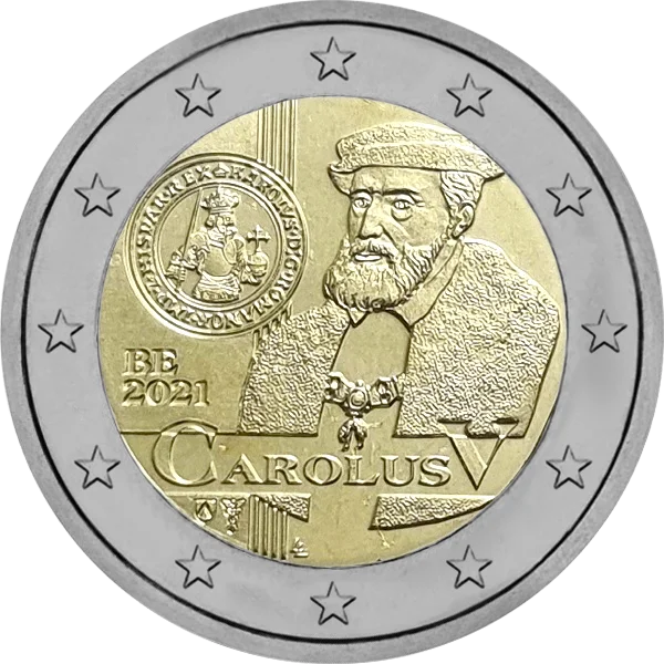 Pièce de 2 euros Carolus V BE 2021 avec Charles Quint