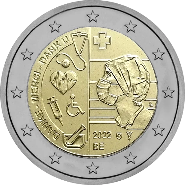 Pièce de 2 euros Danke-Merci-Dank U 2022 avec un infirmier masqué