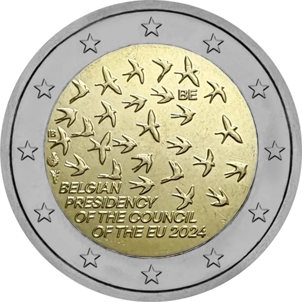 Pièce de 2 euros Belgian Presidency of the Council of the EU 2024 BE avec 27 oiseaux