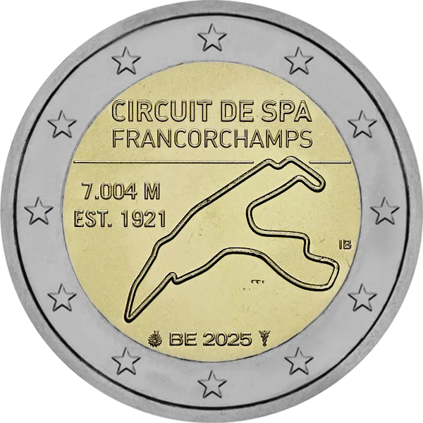 Pièce de 2 euros Circuit de Spa Francorchamps 7.004 M est. 1921 BE 2025