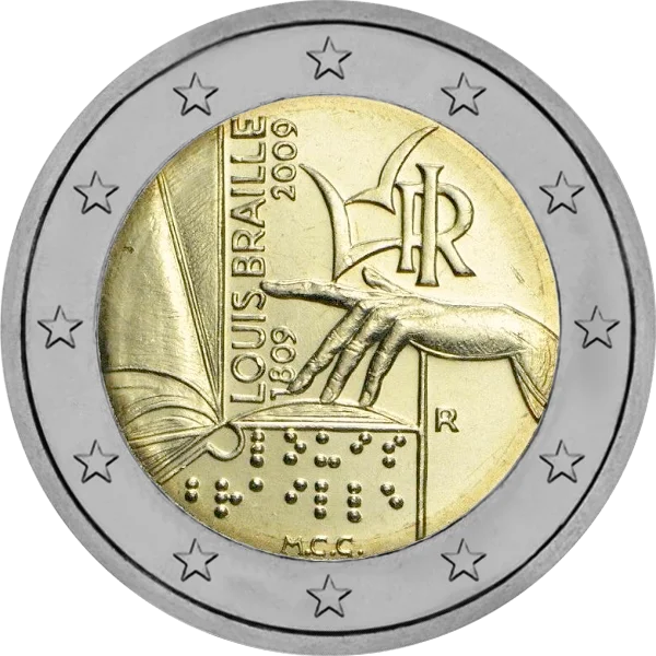 Pièce de 2 euros Louis Braille 1809-2009