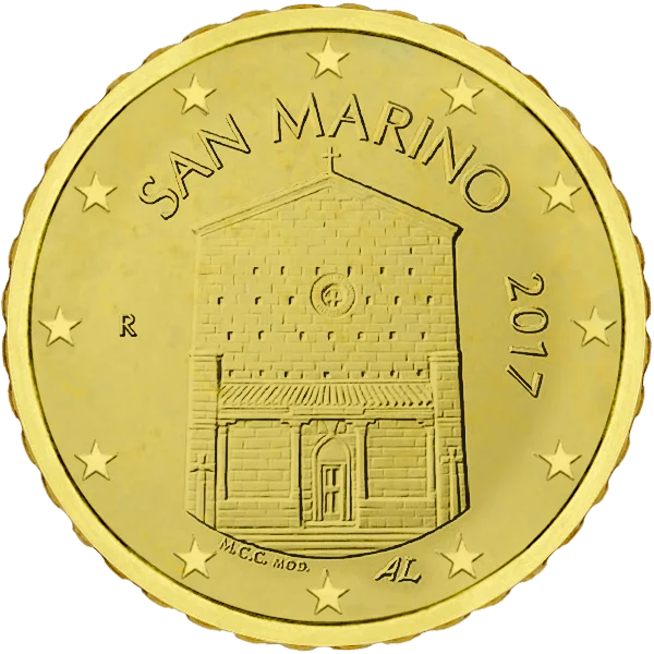 Pièce de 10 centimes San Marino avec église