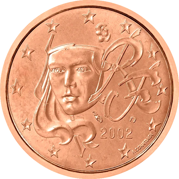Pièce de 2 centimes France avec une femme