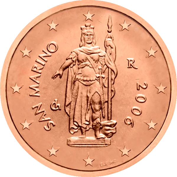 Pièce de 2 centimes San Marino avec une statue