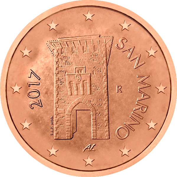 Pièce de 2 centimes San Marino avec une tour