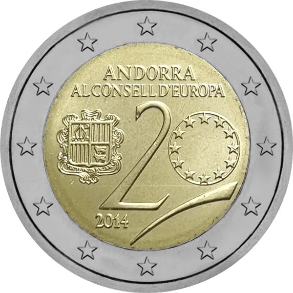 Pièce de 2 euros 20 ans d'Andorre au Conseil de l'Europe