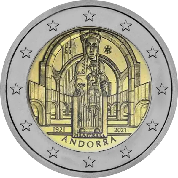 Pièce de 2 euros 100 ans de l'ajout d'une couronne sur la statue Notre-Dame de Meritxell