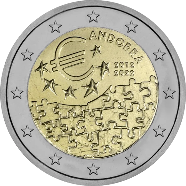 Pièce de 2 euros 10 ans de l'accord monétaire avec l'Union Européenne