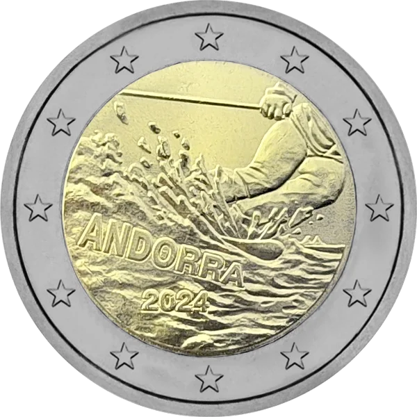 Pièce de 2 euros 100 ans de ski en Andorre