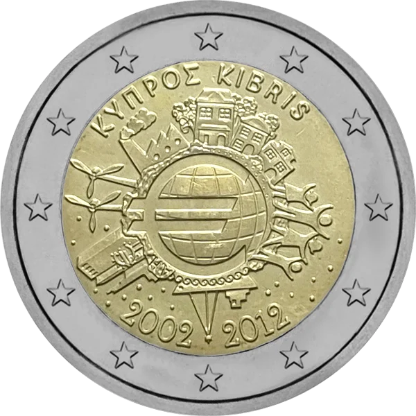 Pièce de 2 euros Kyiipoe Kibris 2002-2012 avec logo Euro au centre du globe terrestre