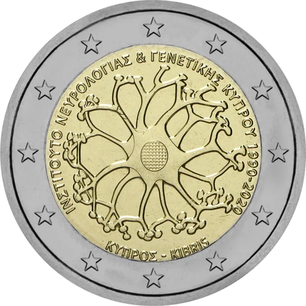 Pièce de 2 euros Kyiipoe Kibris 1990-2020 Institut de Neurologie et Génétique