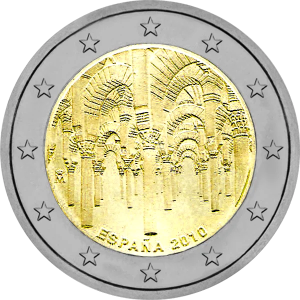 Pièce de 2 euros avec des voûtes Mosquée-Cathédrale Cordoue Espana 2010