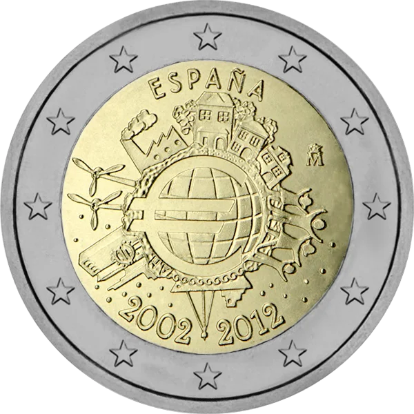 Pièce de 2 euros España 2002-2012 avec logo Euro au centre du globe terrestre