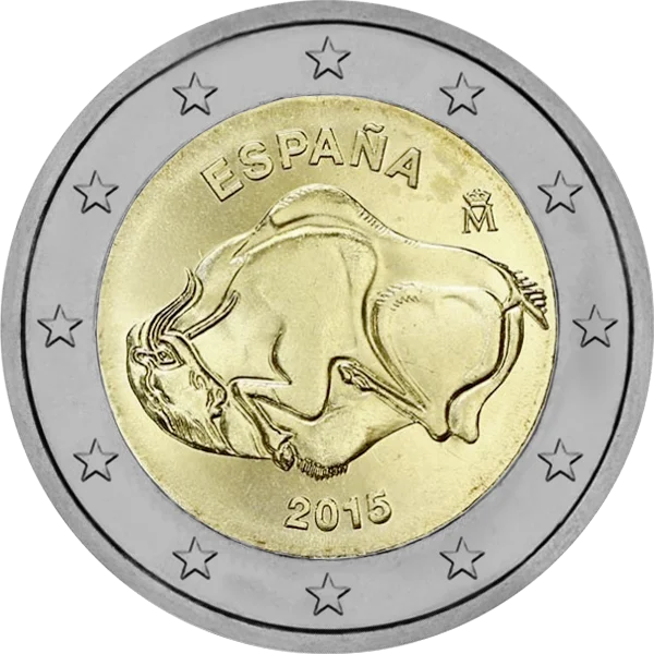 Pièce de 2 euros Grotte d'Altamira avec un taureau Espana 2015