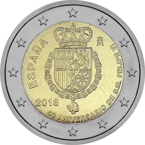 Pièce de 2 euros 50 anniversario de S.M. Felipe VI Espana 2018