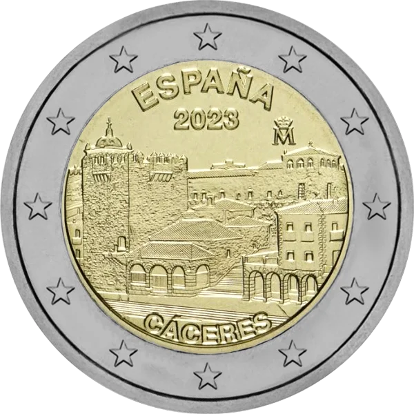 Pièce de 2 euros centre historique de Caceres Espana 2023