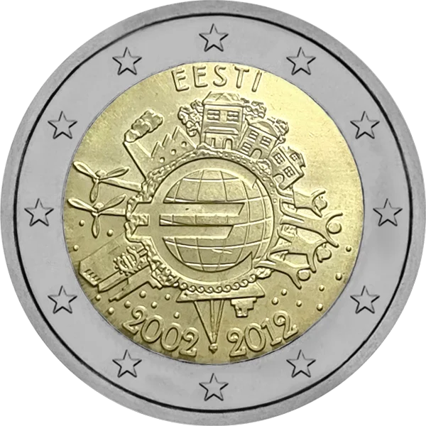 Pièce de 2 euros Eesti 2002-2012 avec logo Euro au centre du globe terrestre