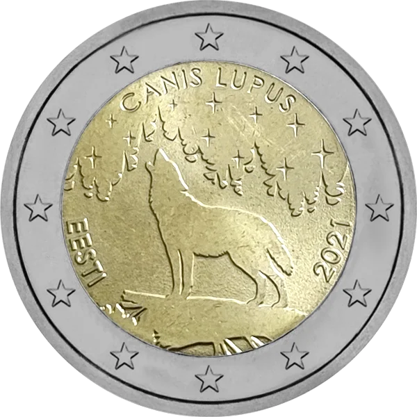 Pièce de 2 euros Canis Lupus 2021 avec un loup